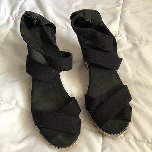 Tory Burch black wedge espadrille sandals size 10